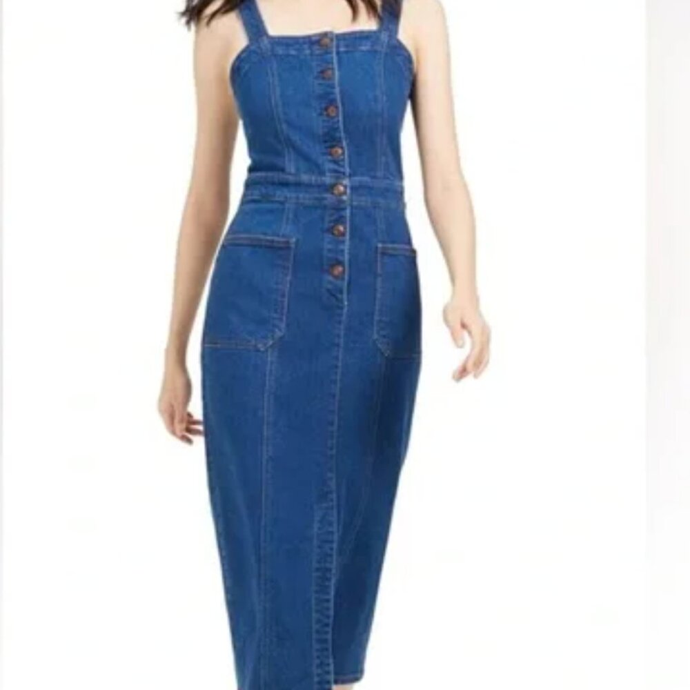 OAT Women's Fitted Denim Overall Button Dress Blue Size 14